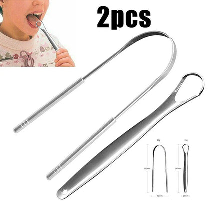 2Pcs Tongue Scraper Stainless Steel Tongue Cleaner Oral Care Hygiene Scraper Dental Oral Care Hygiene Health Care Tool